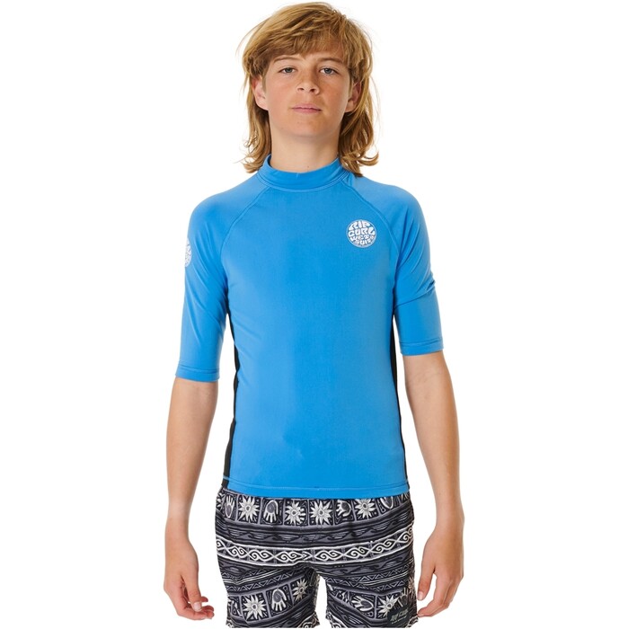 2024 Rip Curl Junior Icons UV Brushed Short Sleeve Rash Guard 11ZBRV - Blue Gum